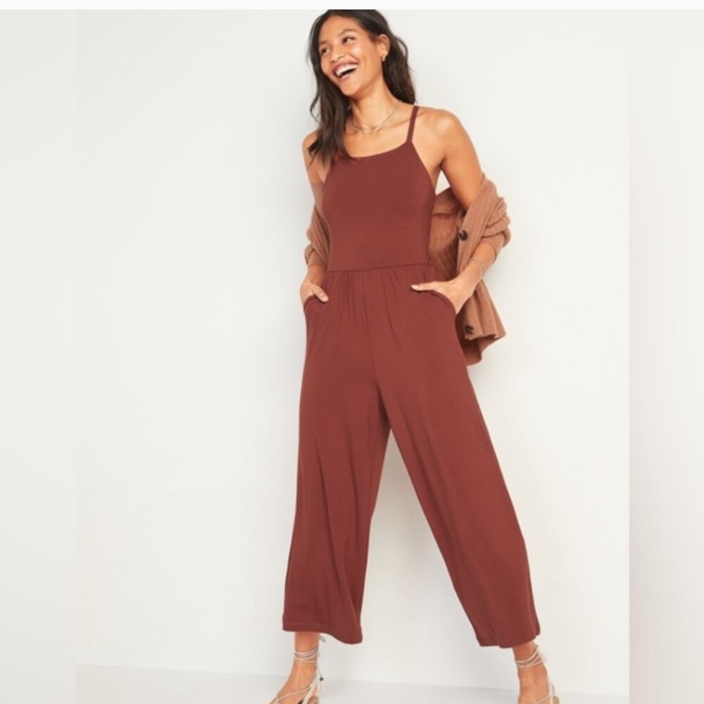 Old Navy Sleeveless Knit Square Neck Cami Wide Leg Jumpsuit Copper Moon Size L